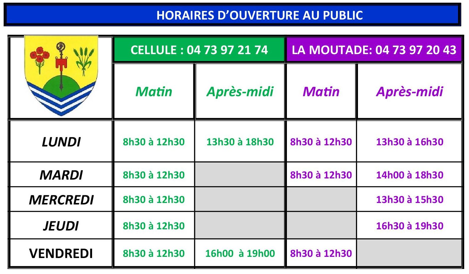 Horaires d’ouverture